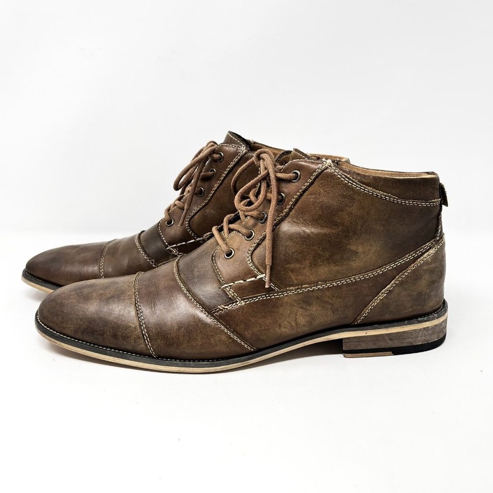 Steve Madden Jabbar Brown Leather Side Zip Ankle Boots Men's Size 11.5--NICE